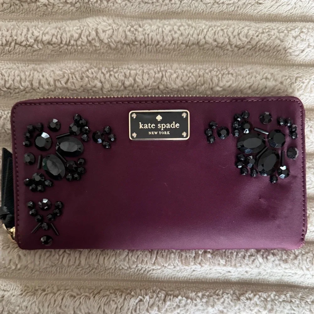 Kate Spade New York Wilson Road Embellished Wallet in deep‎ plum Jeweled